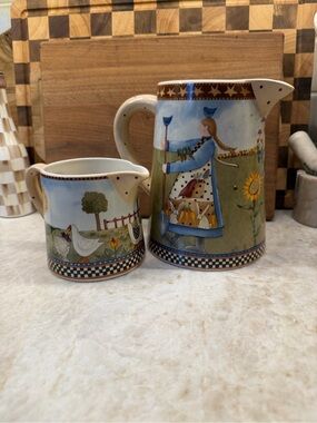 Vintage Williraye Studio folk art pitcher & creamer